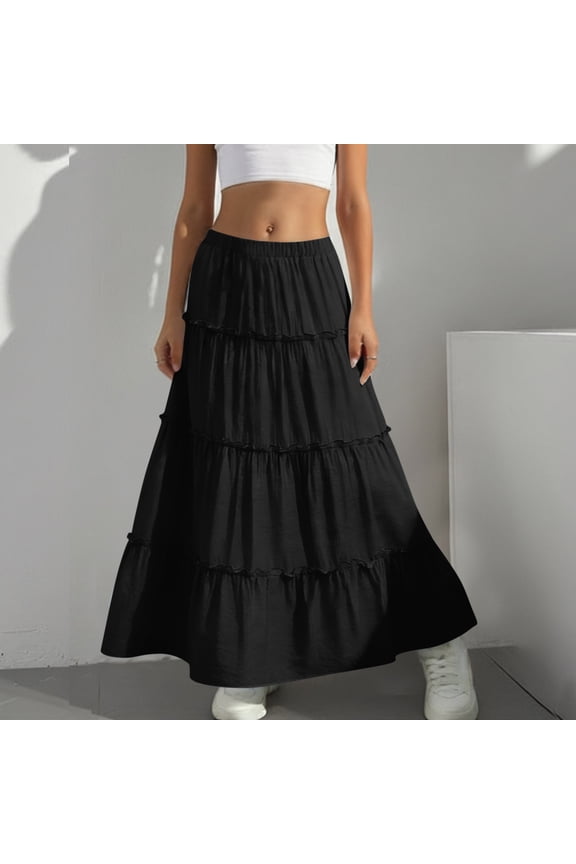 Girl's Summer Casual Elegant Smock Layered Tiered Maxi Skirt High Waisted A Line Flowy Long Skirts with Pockets 4-15Years