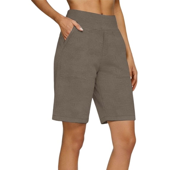 Roncen Linen Shorts for Women High Waisted Above Knee Length Bermuda Shorts Casual Summer Straight Leg Beach Short Pants