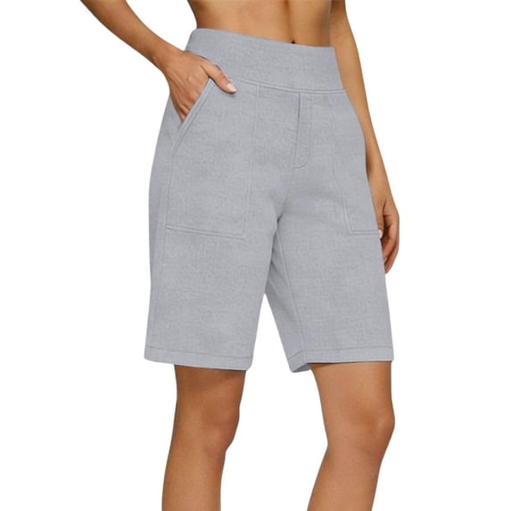 Roncen Linen Shorts for Women High Waisted Above Knee Length Bermuda Shorts Casual Summer Straight Leg Beach Short Pants
