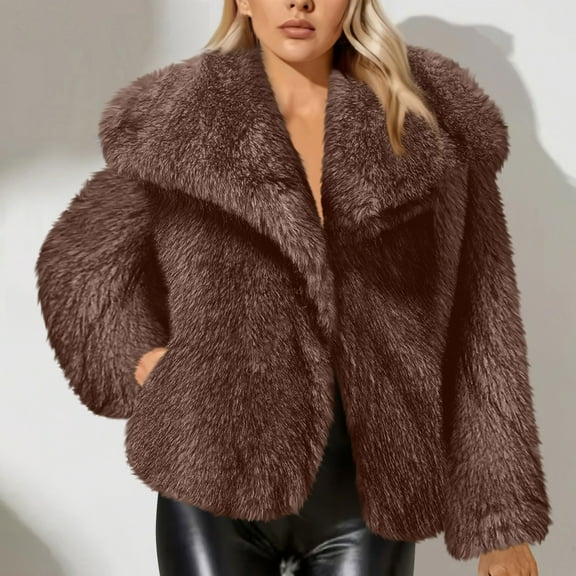 Roncen Long Sleeve Fur Winter Coats for Women - Solid Color Notched Lapel Button Front Cardigan - Winter Fashion Outerwear with Classic Elegant Design