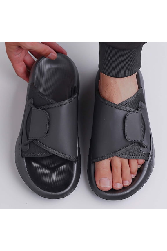 Men's Two-Tone Hook and Loop Sandals, Breathable Cross Strap Slide with Leather Buckle, Cloud-Like Cushioning for Spring Summer Beach and Casual Wear