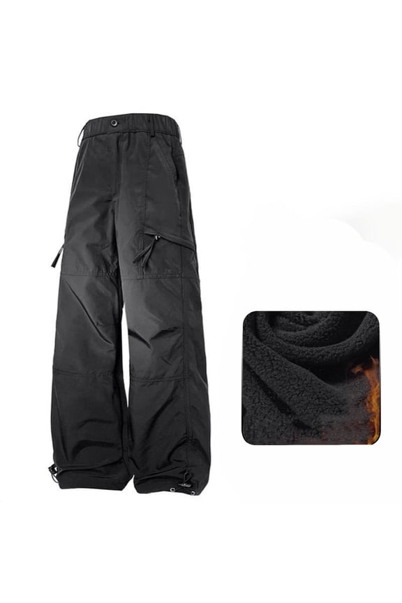 Men's & Women's Heavyweight Cargo Pants - Windproof Waterproof Outdoor Fleece-Lined Straight Leg Casual Trousers with Multiple Utility Pockets