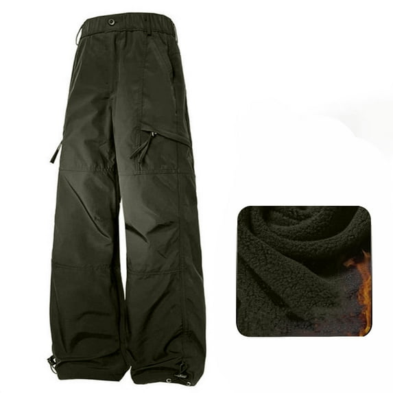 Roncen Men's & Women's Heavyweight Cargo Pants - Windproof Waterproof Outdoor Fleece-Lined Straight Leg Casual Trousers with Multiple Utility Pockets
