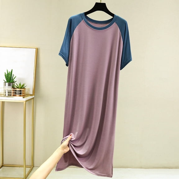 Roncen Nightgowns for Women Bamboo Viscose Sleep Shirts Short Sleeve Nightshirt Casual Sleepdress Soft Sleepwear S-M