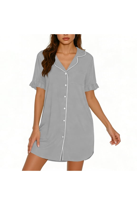 Nightgowns for Women Button Down Sleep Shirt Short Sleeve NightShirts Boyfriend Sleepdress Soft Pajama Dress