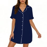 white christmas dresses Women's Cotton Nightshirt Button Up Long Sleeves Sleep Shirt main image 0