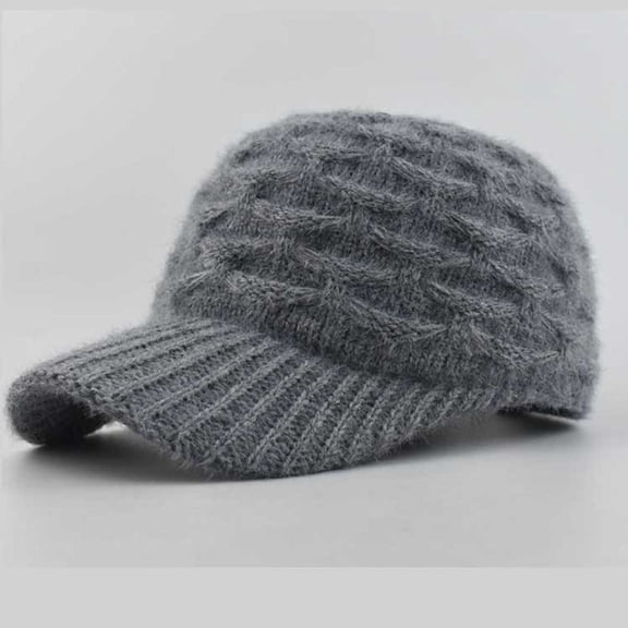 Roncen Oversized Wool Blend Visor Beanie Warm Classic Cable Knit Hat with Sun-Blocking Brim for Large Heads
