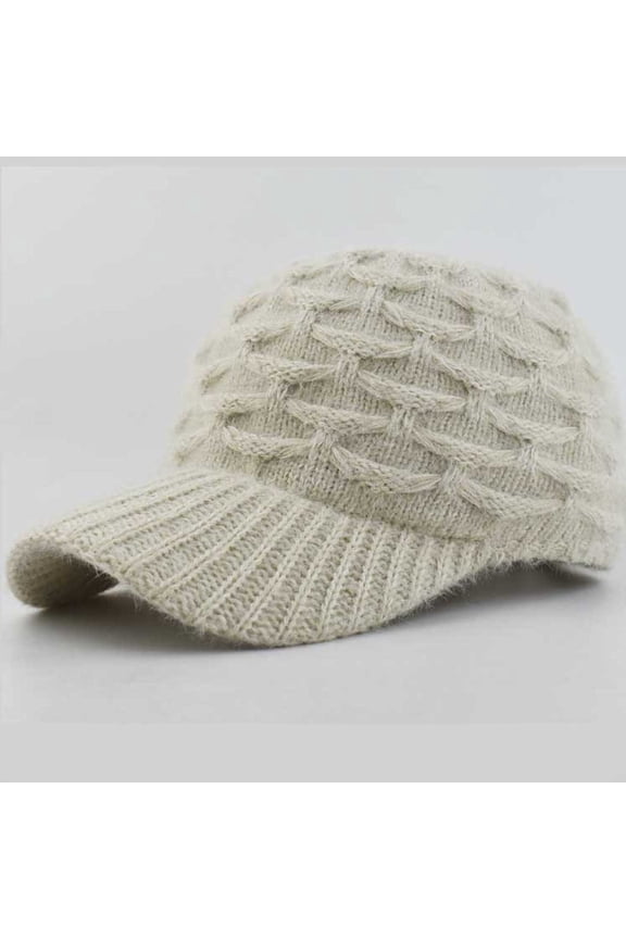 Oversized Wool Blend Visor Beanie Warm Classic Cable Knit Hat with Sun-Blocking Brim for Large Heads