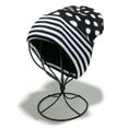 thumbnail image 1 of Roncen Playful Polka Dot & Stripe Beanie, Women's Knit Winter Hat with Contrast Brim, Cute Slouchy Trapper Hat, 1 of 3