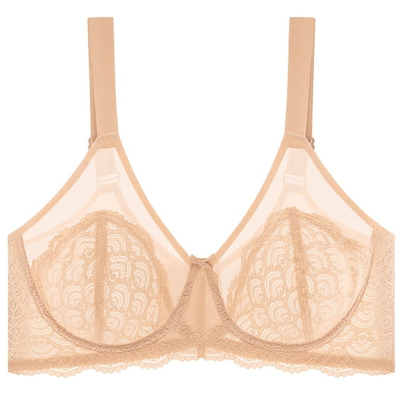 RoncenPlus Size French Lace Bra - Sheer Mesh Wireless Bralette, Light Lift Full Coverage Underwire-Free Bra for Full Bust