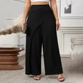 thumbnail image 1 of Roncen Plus Size Women's Wide Leg Pants - Loose Fit Solid Color Trousers with Elastic Waist & Stylish Back Design, 1 of 9