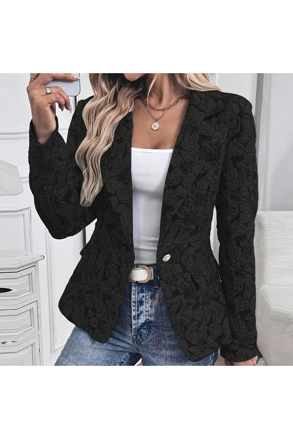 Printed Blazer Short Jacket for Women - Slim Fit Tailored Suit Coat with Pockets - Stylish Casual Office Wear Outerwear for Women