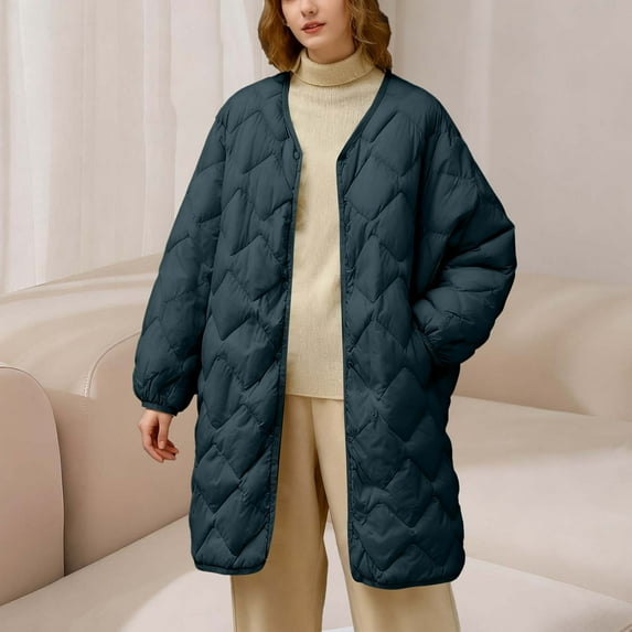 Roncen Puffer Jacket Women Oversized Lightweight Warm Jacket Button Down Fall Winter Coat with Pockets