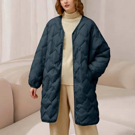 Roncen Puffer Jacket Women Oversized Lightweight Warm Jacket Button Down Fall Winter Coat with Pockets