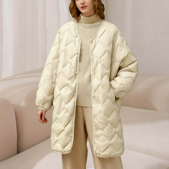 Roncen Puffer Jacket Women Oversized Lightweight Warm Jacket Button Down Fall Winter Coat with Pockets