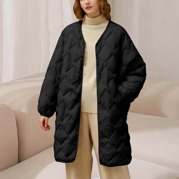 Roncen Puffer Jacket Women Oversized Lightweight Warm Jacket Button Down Fall Winter Coat with Pockets