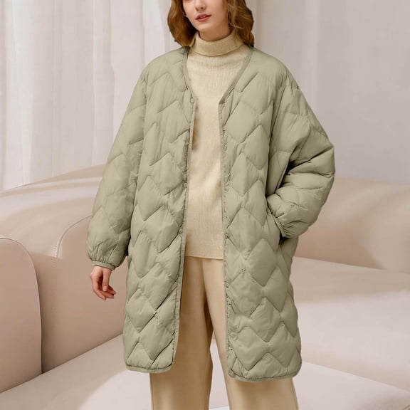 Roncen Puffer Jacket Women Oversized Lightweight Warm Jacket Button Down Fall Winter Coat with Pockets