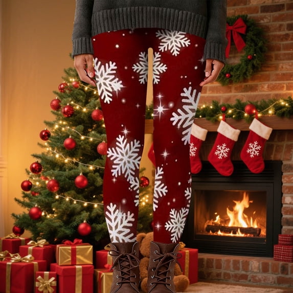 Roncen Roncen Women's Christmas Printed Yoga Leggings - Stretchy High-Waisted Casual Pants for Holiday & Workout