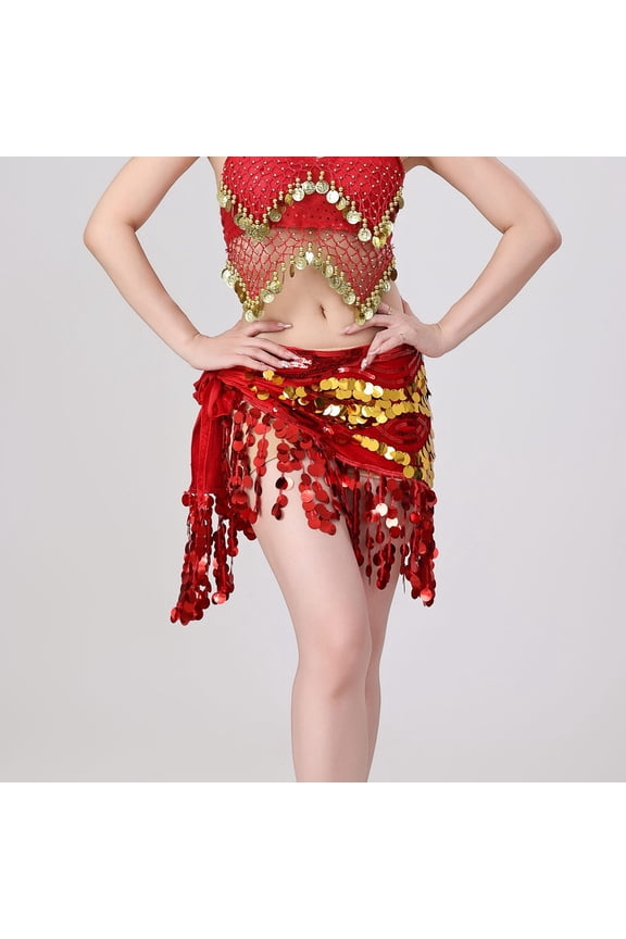 Scarf for Belly Dancing, Women's Belly Dance Scarf with Gold Coins Skirts for Bellydance, Zumba or Yoga Class