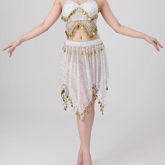 Roncen Scarf for Belly Dancing, Women's Belly Dance Scarf with Gold Coins Skirts for Bellydance, Zumba or Yoga Class