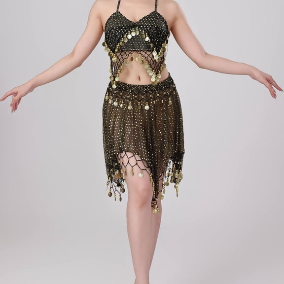 Roncen Scarf for Belly Dancing, Women's Belly Dance Scarf with Gold Coins Skirts for Bellydance, Zumba or Yoga Class