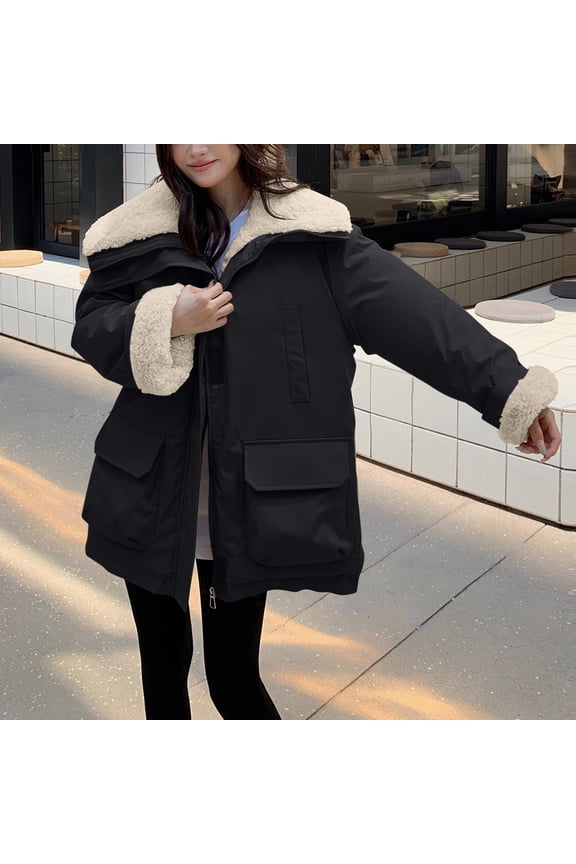 Sherpa-Lined Oversized Collar Patchwork Down Puffer Winter Coats for Women - Casual Heavyweight Winter Jacket with Thick Warm Outerwear for Cold Weather