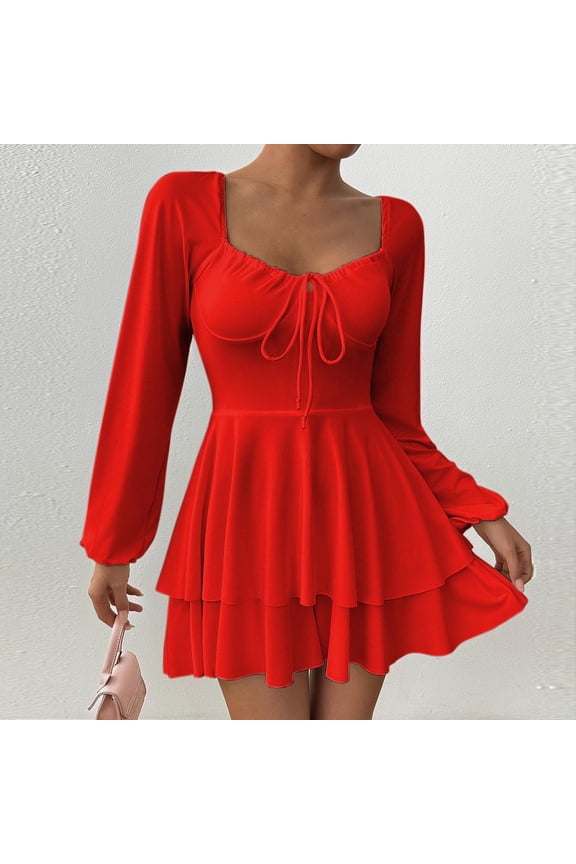 Shoulder Rompers for Women Dressy Lantern Long Sleeve Ruffle layer Back Tie Mini Shorts Jumpsuit