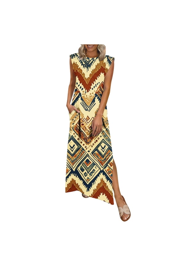 Summer Dresses for Women 2026 Long Maxi Sundresses Loose Split Wrinkle-Free Beach Travel Vacation Clothes