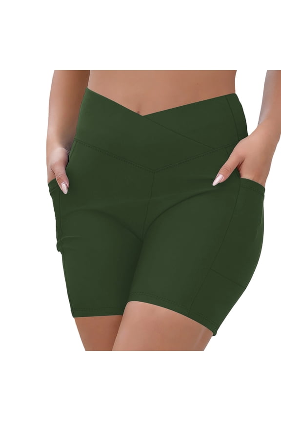 Trinity Workout Biker Shorts for Women Cross-Waist Crossover High Waisted Tummy Control Athletic Running Yoga Short 6"