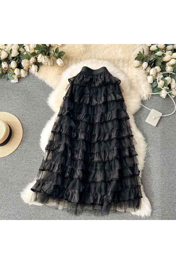 Tulle Skirts for Women Long Length Tutu Fairy Tiered Skirt A Line Mesh Elastic Waist Skirts