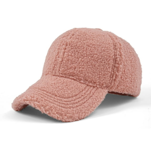 Roncen Winter Baseball Cap for Women Lamb Wool Solid Color Warm Baseball Cap for Outdoor Travel