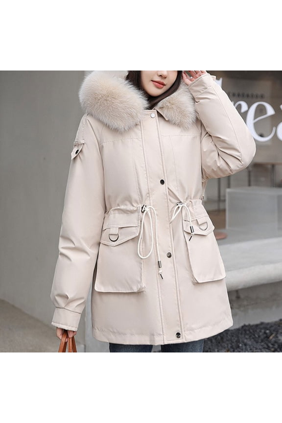 Winter Short Puffer Jackets for Women - Plush Lined Heavy Warmth Parka Coat - Long Sleeve Windproof Zip Up Outerwear with Hooded Design for Cold Weather