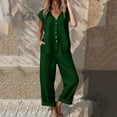 thumbnail image 1 of Roncen Women Button Down Jumpsuits Cotton Linen Short Sleeve Casual Wide Legs Rompers Loose Overall with Pockets, 1 of 8