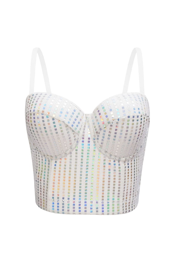 Women Chic Flower Embroidered Corset Top Spaghetti Strap Sheer Mesh Push Up Bustier Bralette