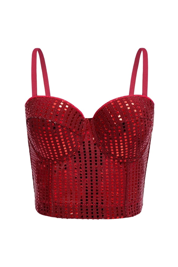 Women Chic Flower Embroidered Corset Top Spaghetti Strap Sheer Mesh Push Up Bustier Bralette