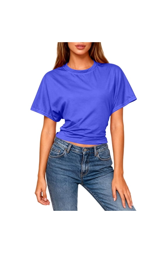 Women Cute Cropped T-Shirts Short Sleeve Boxy Crewneck Summer Tee Shirts Basic Solid Workout Gym Tops