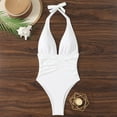 thumbnail image 1 of Roncen Women Sexy Halter Deep V One Piece Swimsuit,Backless Ruched Tummy Control High Cut Cheeky Bathing Suit Beach Vacation, 1 of 7