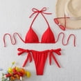 thumbnail image 1 of Roncen Women Thong Bikini Triangle Two Piece Bathing Suits Halter Knot Swimsuits, 1 of 3