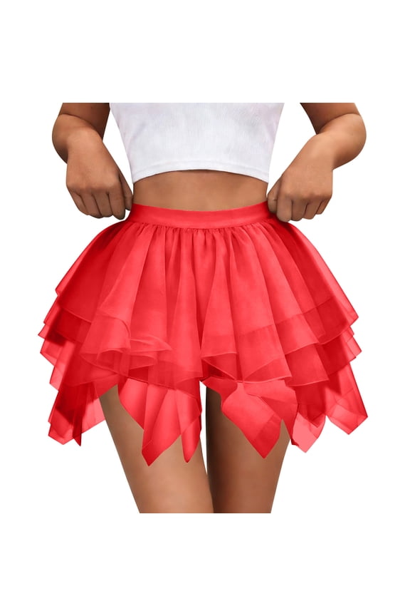 Women Tulle Skirt High Low Layered Puffy Mini Elastic Waist Petticoat Ballet Fairy Tutu Party Costume