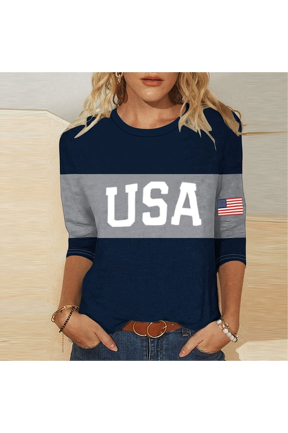 Women USA Sweatshirt Crewneck American Flag Sweater Long Sleeve 4th of july T shirts Loose Fit Pullover Top