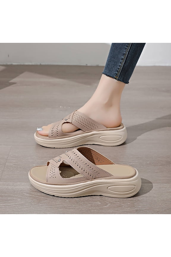 Women Wedge Sandals Dressy: Soft Leather Sandal, Rubber Sole, Comfortable Walking, Casual Slip on Summer Sandals
