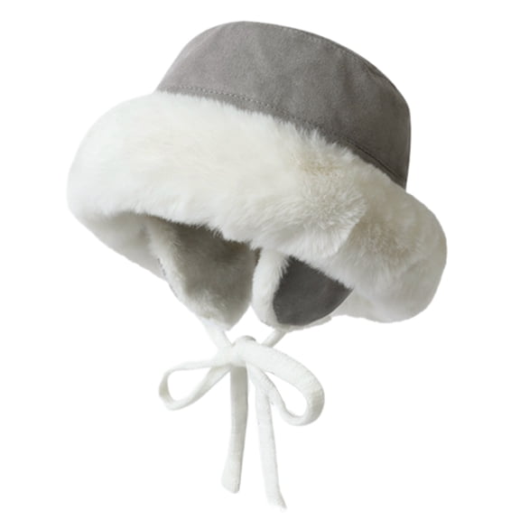 Roncen Women Winter Furry Bucket Hat Rolled Brim Faux Fur Cloche Hat with Fleece Lining