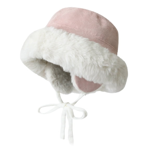 Roncen Women Winter Furry Bucket Hat Rolled Brim Faux Fur Cloche Hat with Fleece Lining