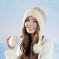 thumbnail image 1 of Roncen Women Winter Peruvian Cover Ears Beanie Hat Ear Flaps Sherpa Ski Snow Hats Knit Fleece Lined with Pom Pom, 1 of 3