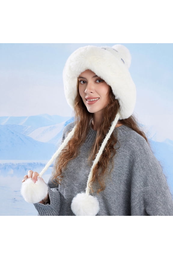 Women Winter Sherpa Beanie Hats Knit Ear Flap Fleece Lined Peruvian Ski Snow Cap Warm Covering Ears Ponytail Hat