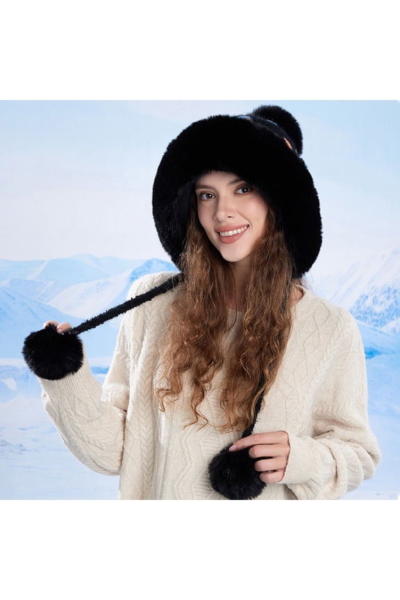 Women Winter Sherpa Beanie Hats Knit Ear Flap Fleece Lined Peruvian Ski Snow Cap Warm Covering Ears Ponytail Hat
