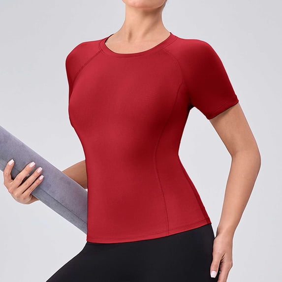 Roncen Women Workout Shirts Athletic Compression Tee Dry Fit Yoga Gym Basic Tops