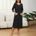 thumbnail image 1 of Roncen Women Zipper Robe 3/4 Sleeves Loungewear Dress Full Length Sleepwear Pockets Housecoat Nightgown Long Bathrobe, 1 of 7