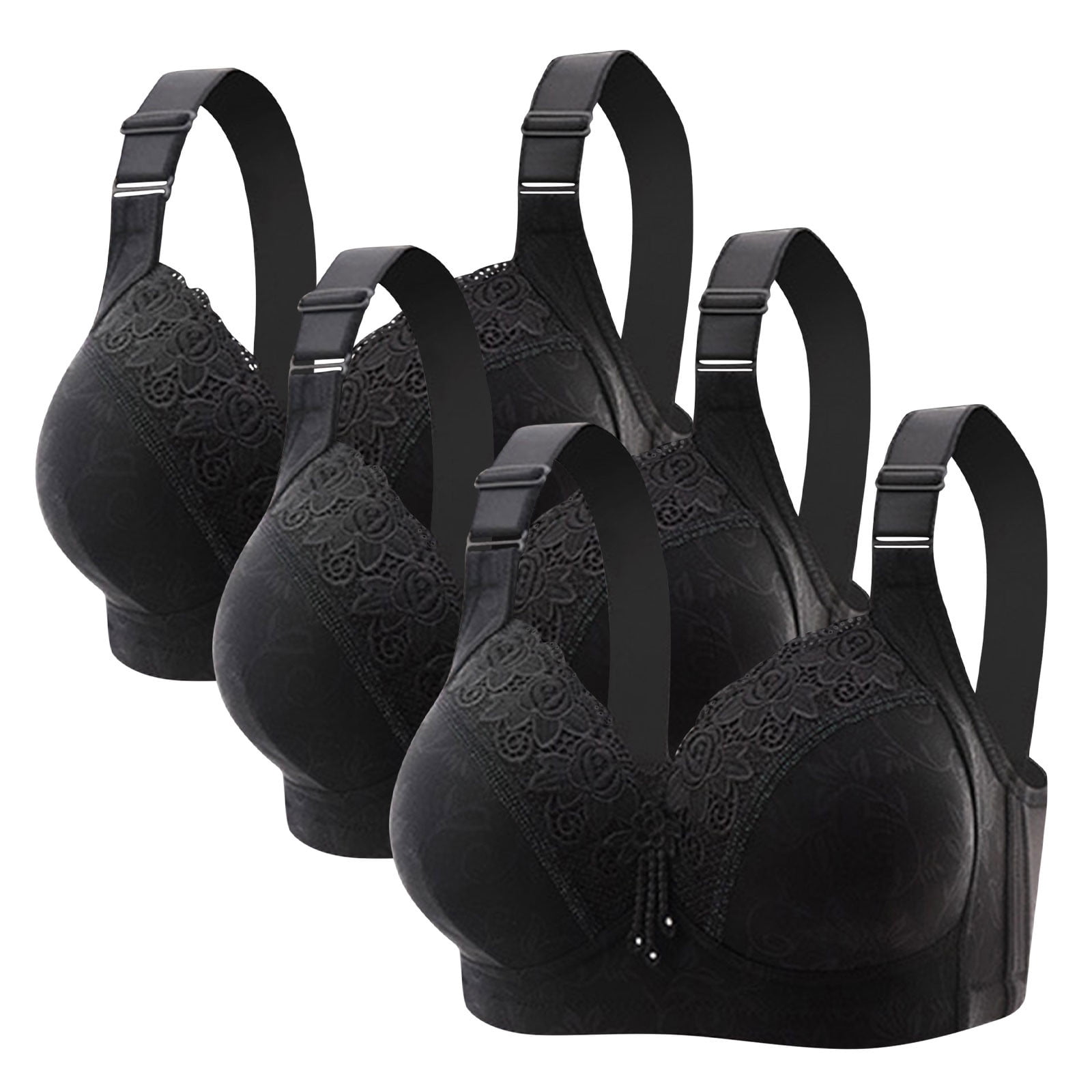 Roncen Women's 3-Pack Sexy Lace Trim Plus Size Wireless Comfort Bra