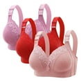 thumbnail image 1 of Roncen Women's 3-Pack Sexy Lace Trim Plus Size Wireless Comfort Bra in Beige Red & Purple - No Underwire Support for Women, 1 of 8